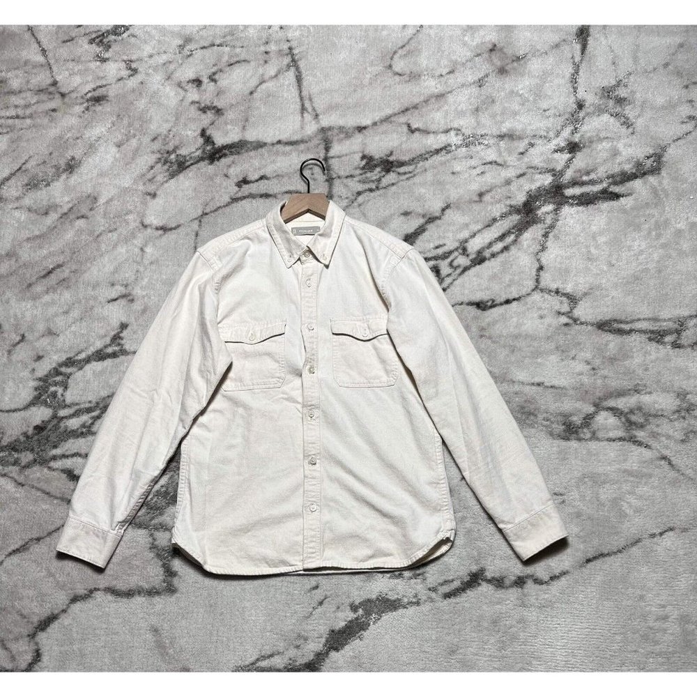 Everlane Mens Button Up Heavy Brushed Flannel Shirt Light Ivory Long Sleeve Sz M